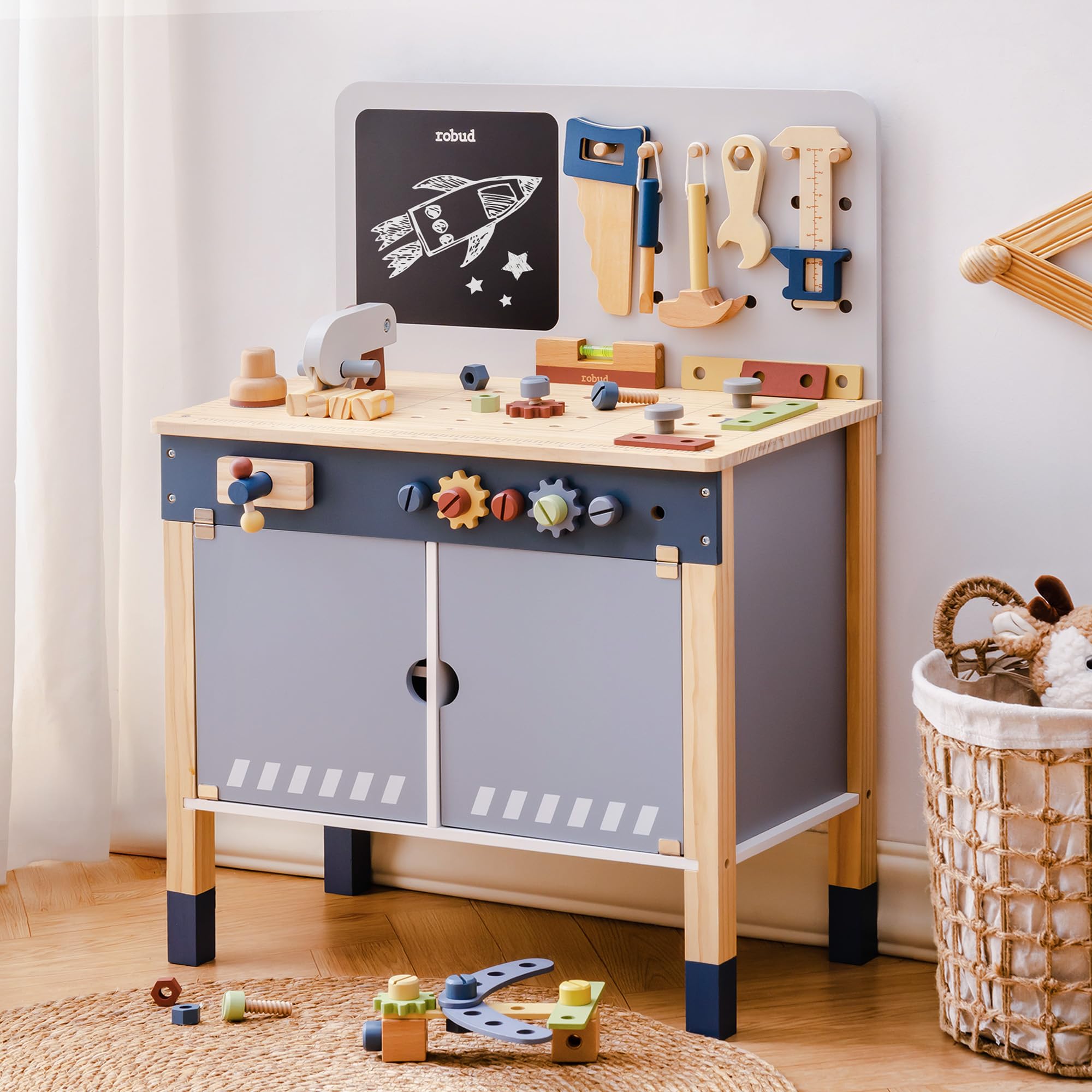 Tools Workshop Kids - ROBUD Wooden Toy Workbench Pretend Play