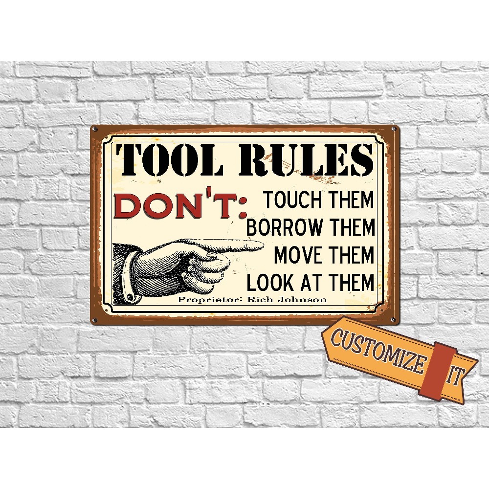 Workshop Tools With Name - 1pc Customizable Tool Rules Metal Plaque,